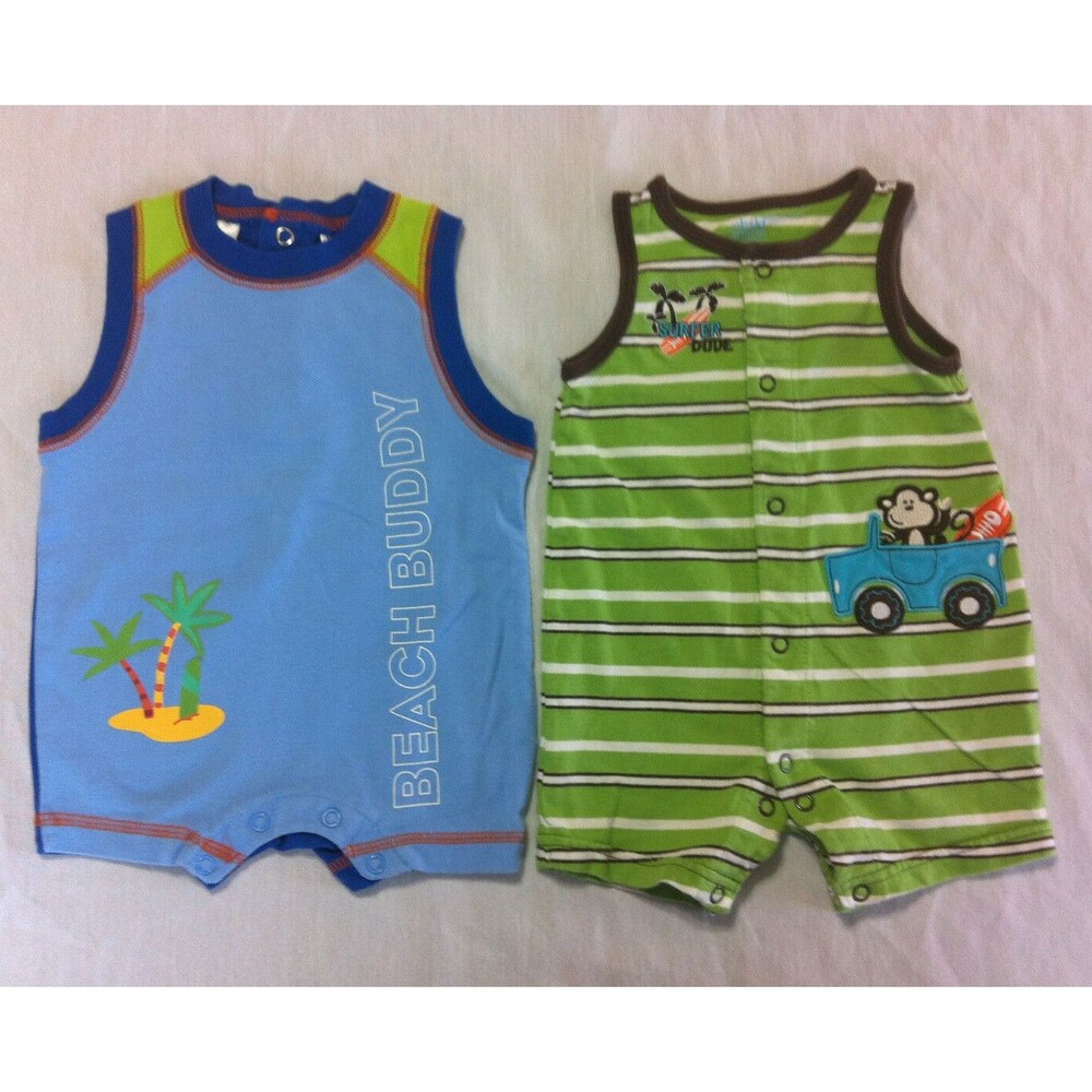 LOT OF 2 BOYS COTTON ROMPERS SIZE 0-3 MONTHS